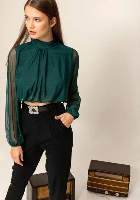 Crop top με διαφανή μανίκια